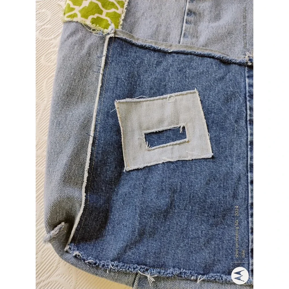 Denim Oversized Tote Bag Patchwork Applique Shoulder Bag Reclaimed Boho Artisana